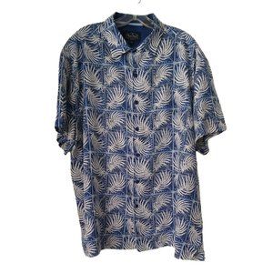 NAT NAST Men's Shirt HAWAIIAN Sz XL Silk Blend Cotton Shades of Blue with Ferns